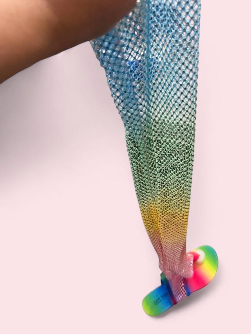 Rainbow Ombre Fishnet Tights with Colorful Platform Sandal Accent